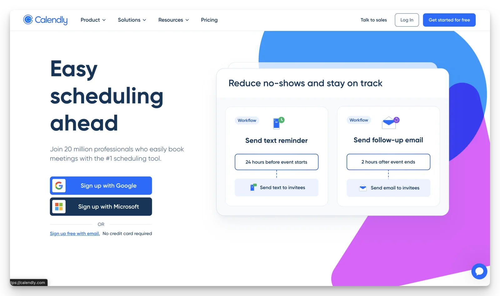 Calendly's marketing homepage in 2026, showing the AI scheduling pitch and the standard booking-page mechanics that every alternative on this list replaces or reframes