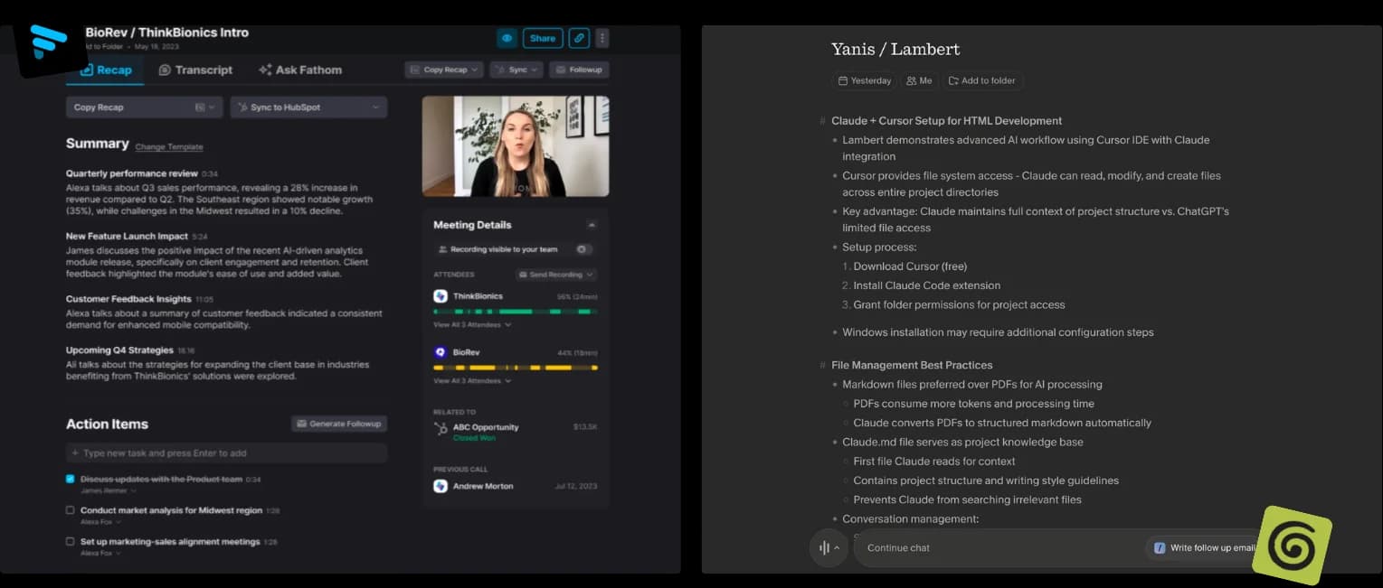 Fathom vs Granola side-by-side overview: sales-call recorder vs hybrid notepad.