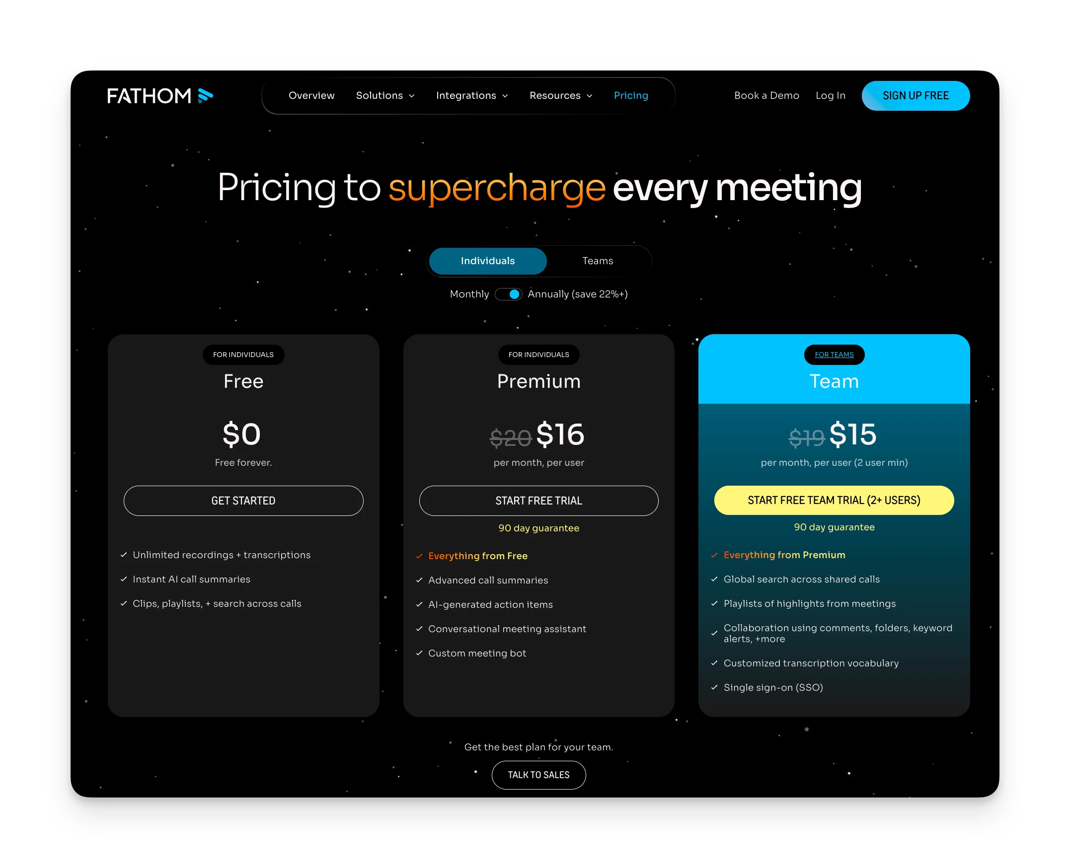 Fathom pricing page