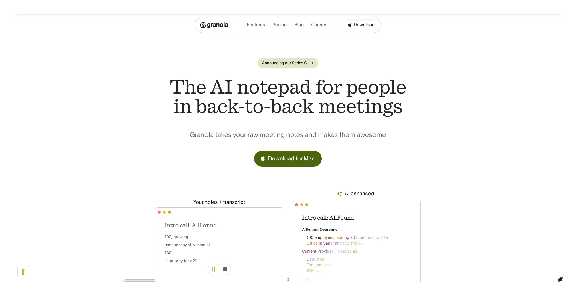 Granola homepage
