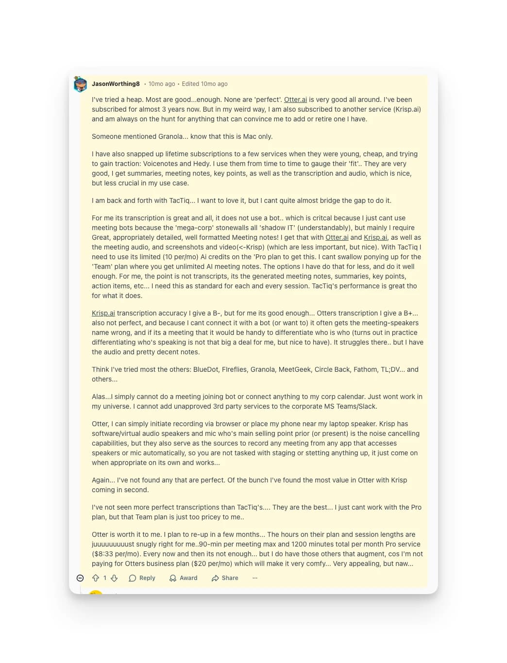 Otter AI Customer Review