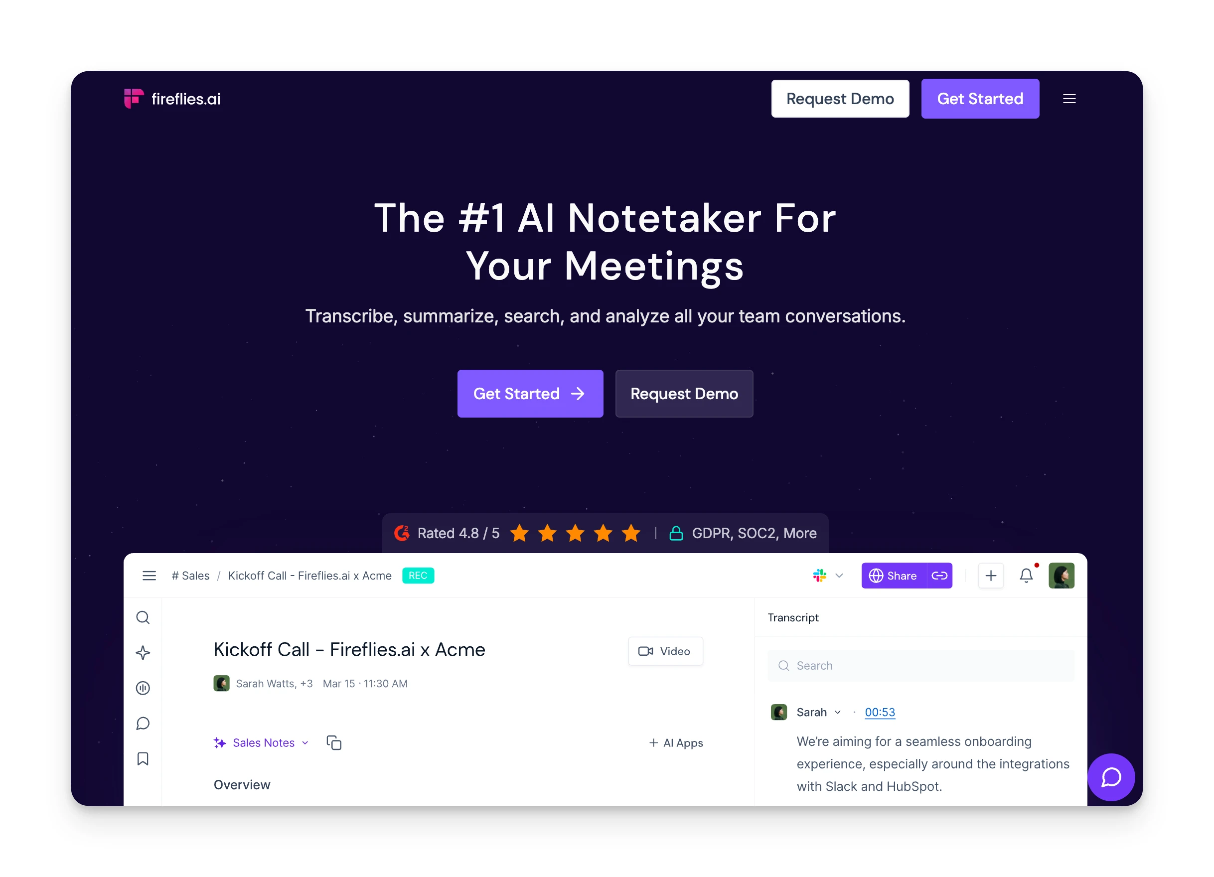 Fireflies.ai Homepage