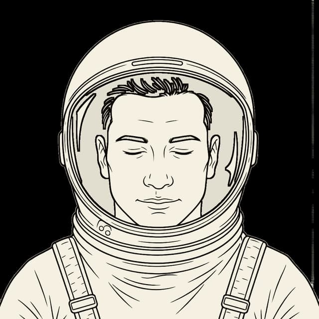 A person in an astronaut helmet, eyes closed