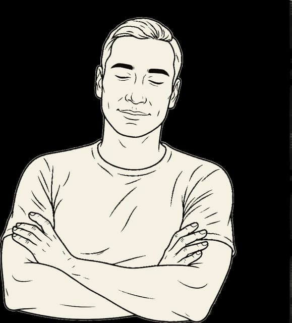 A person with arms crossed, at ease