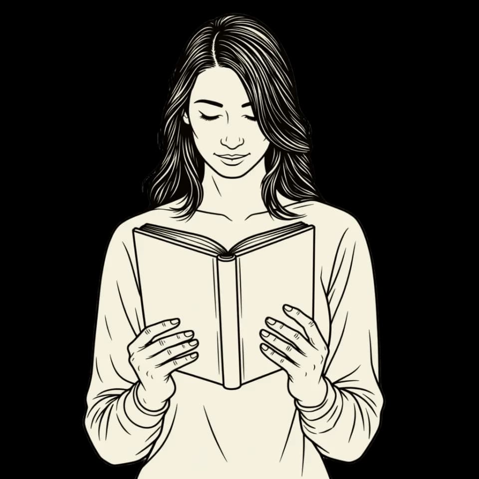 A woman reading calmly, your audio stays on your machine