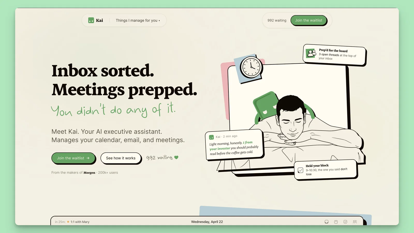 The new Kai brand applied across the homepage and the app